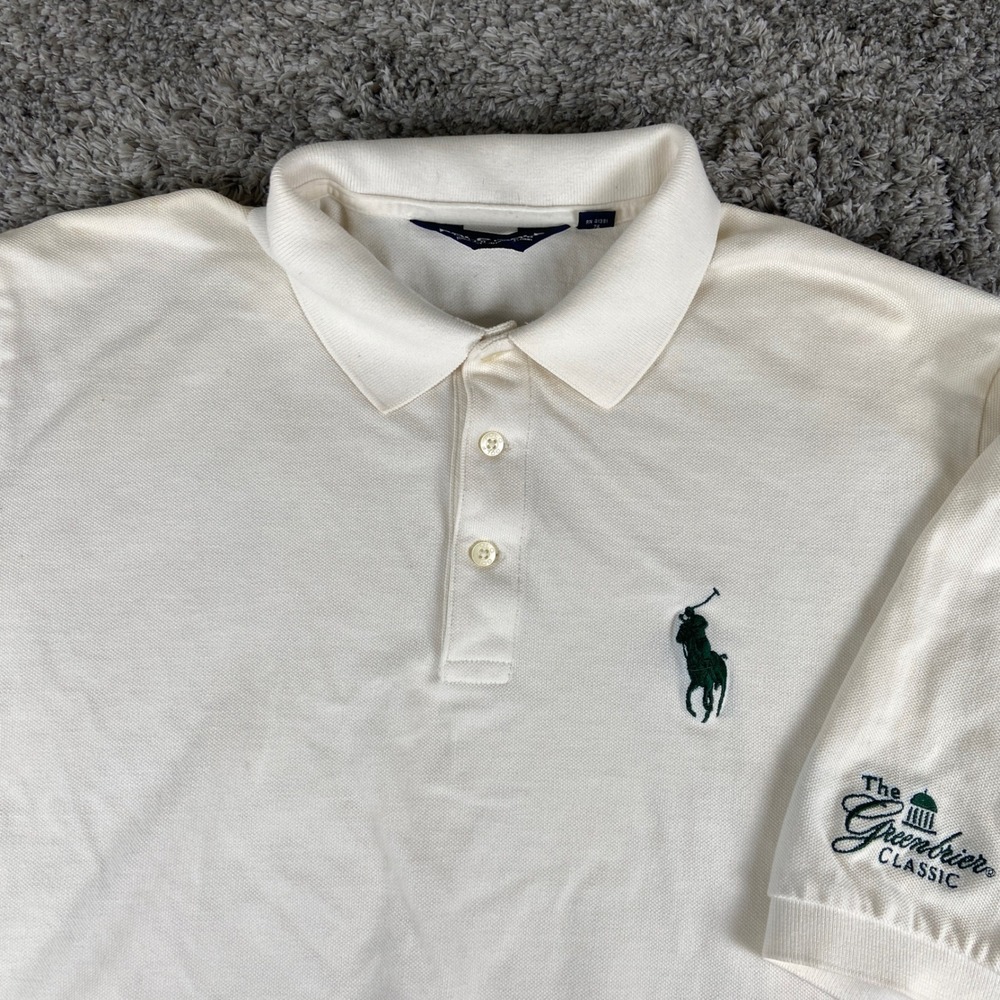 Polo Golf Ralph Lauren Shirt Men L White Greenbrier FedEx Cup PGA Tour Pony Logo